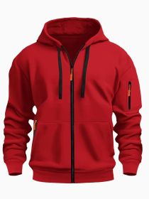Zipper Hooded Sweatshirt Men's Sports Casual Cardigan Coat (Option: Red-S)