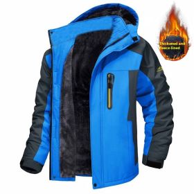 Casual Fleece And Thick Men's Mid-length Coat (Option: Blue-4XL)