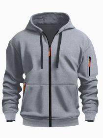 Zipper Hooded Sweatshirt Men's Sports Casual Cardigan Coat (Option: Light Gray-S)
