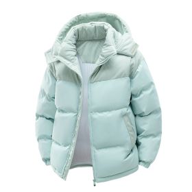 Detachable Hat Cotton-padded Coat For Couple Color Contrast Patchwork Thickened (Option: Light Blue-S)