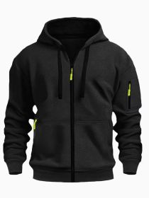 Zipper Hooded Sweatshirt Men's Sports Casual Cardigan Coat (Option: Black-S)