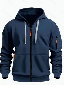 Zipper Hooded Sweatshirt Men's Sports Casual Cardigan Coat (Option: Navy Blue-S)
