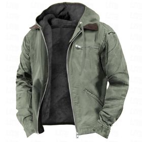 Winter Hooded Coat With Pockets Fashion Warm Fleece Zip-up Jacket Casual Outwear Men's Clothing (Option: Light Green-XS)