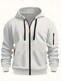 Zipper Hooded Sweatshirt Men's Sports Casual Cardigan Coat (Option: White-M)