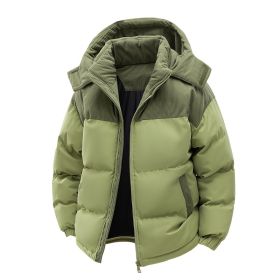 Detachable Hat Cotton-padded Coat For Couple Color Contrast Patchwork Thickened (Option: Avocado Green-M)