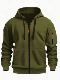 Zipper Hooded Sweatshirt Men's Sports Casual Cardigan Coat (Option: Army Green-L)
