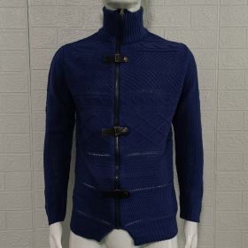 Autumn And Winter Turtleneck Men's Cardigan Coat (Option: Purplish Blue-XXXL)