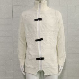 Autumn And Winter Turtleneck Men's Cardigan Coat (Option: White-XXL)
