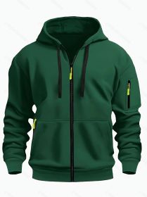 Zipper Hooded Sweatshirt Men's Sports Casual Cardigan Coat (Option: Dark Green-L)