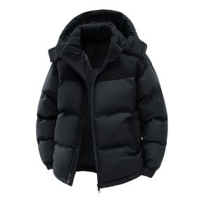 Detachable Hat Cotton-padded Coat For Couple Color Contrast Patchwork Thickened (Option: Black-L)