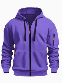 Zipper Hooded Sweatshirt Men's Sports Casual Cardigan Coat (Option: Purple-L)