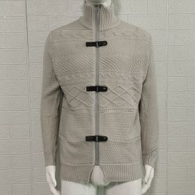 Autumn And Winter Turtleneck Men's Cardigan Coat (Option: Gray White-L)