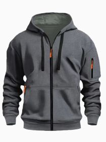 Zipper Hooded Sweatshirt Men's Sports Casual Cardigan Coat (Option: Dark Gray-L)