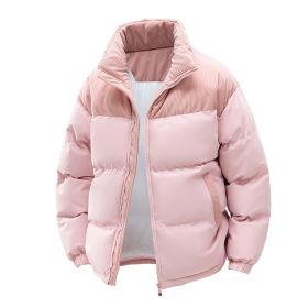Detachable Hat Cotton-padded Coat For Couple Color Contrast Patchwork Thickened (Option: Pink-XXXL)